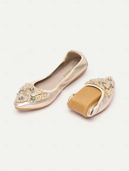 Crystal Gold Foldable with Flats Glitter Women's