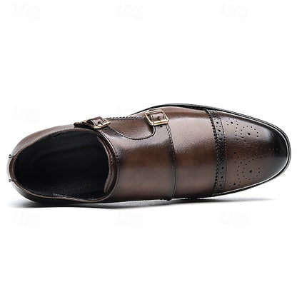 Double Strap with Brown Shoes Men's Leather Monk Faux