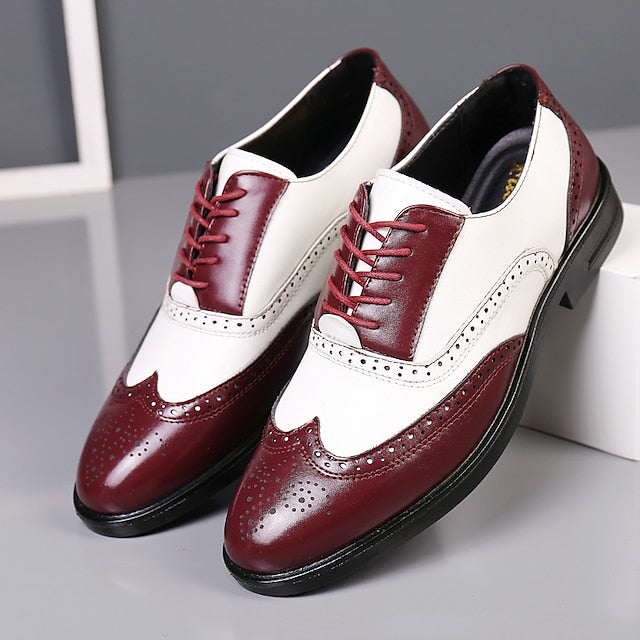 Burgundy Oxford Men's Wingtip Brogue Shoes White and
