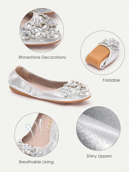 Silver Foldable Rhinestone with Women's Flats