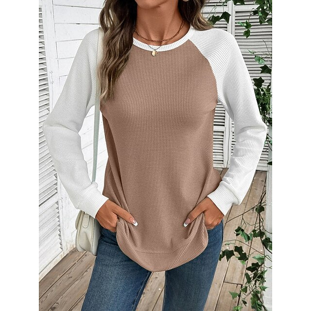 Women's T Shirt Color Block Fashion Stylish Classic Long