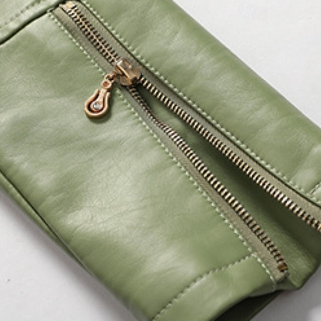 Comfortable Zipper Faux Women's Leather Jacket Pocket