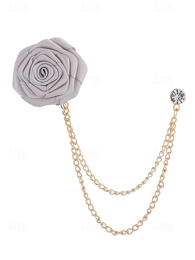 Lapel Elegant Pin – Red Men's Chain with Gold Rose