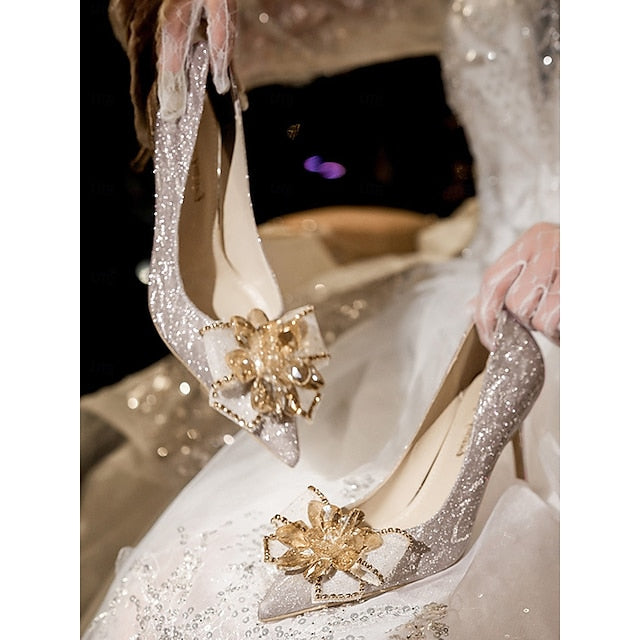 Silver Glitter Sparkling Heels Women Wedding – for High Shoes