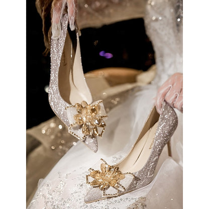 Silver Glitter Sparkling Heels Women Wedding – for High Shoes