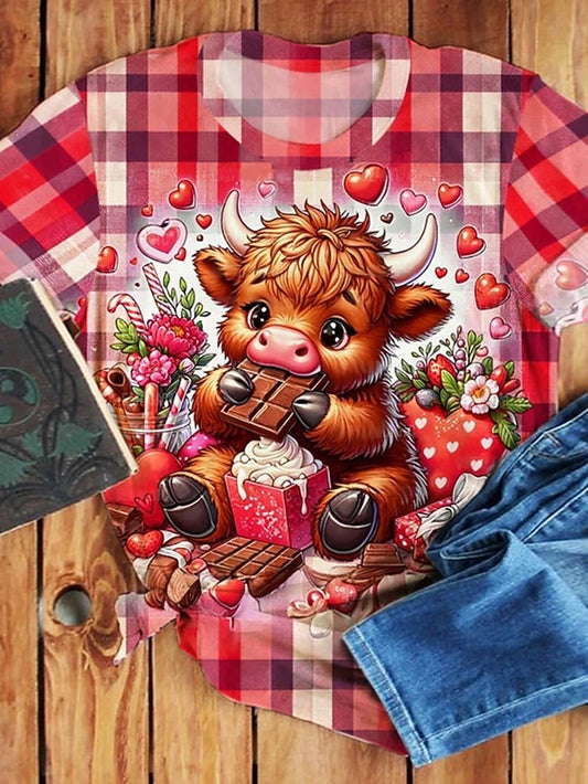 Valentine's Day Women's T Shirt Graphic Animal Plaid