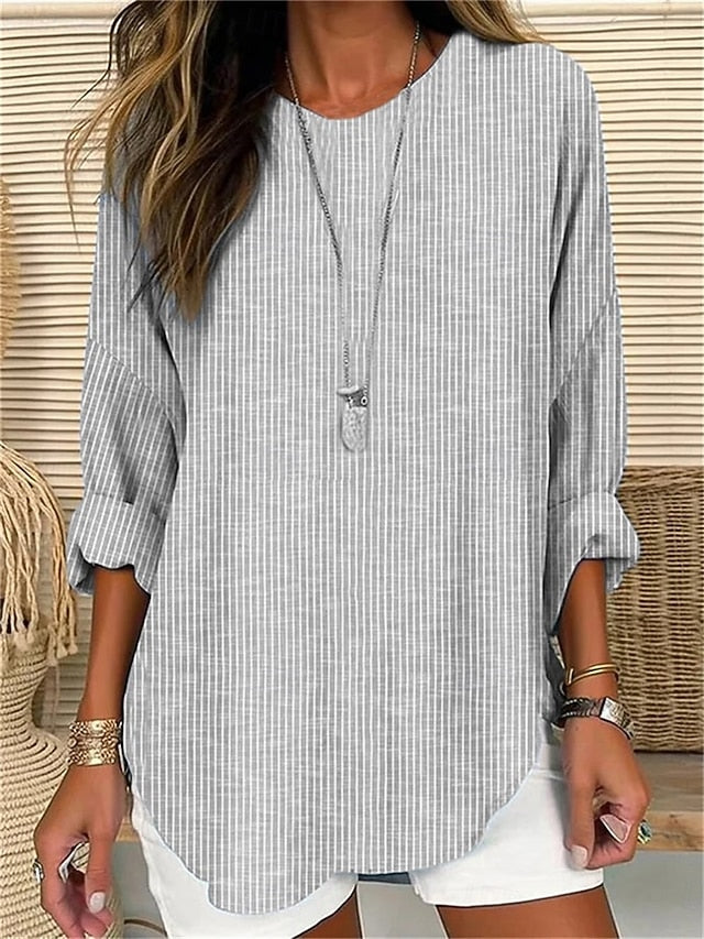Women's Shirt Faux Cotton Linen Striped Daily Stylish