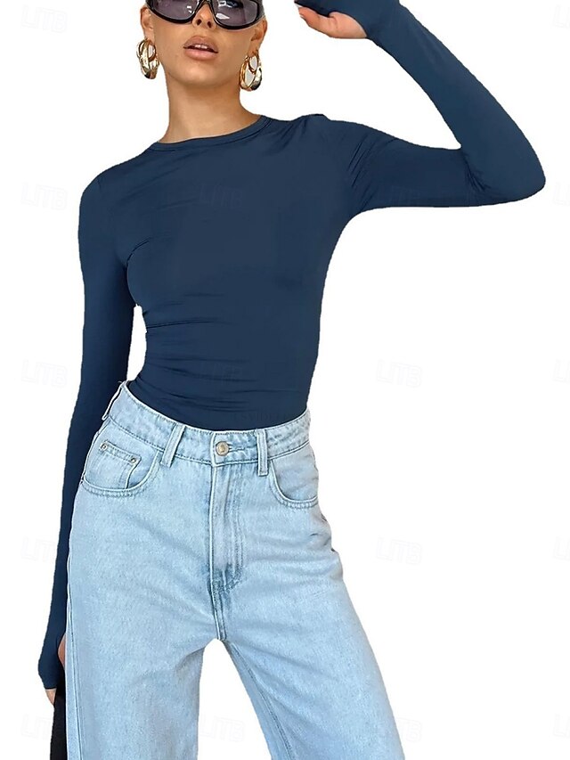 Women's T Shirt Long Cotton Top Tee Top Solid Color Fashion