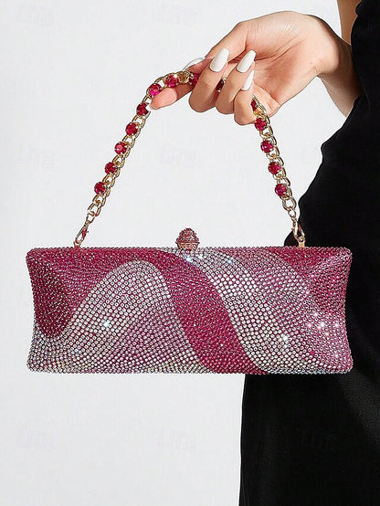 with Strap Crystal Bag Chain Clutch Evening Women's