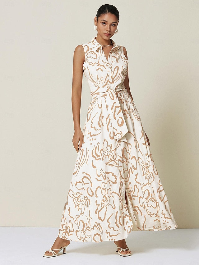 Women's Sleeveless Maxi Shirt Dress Summer A Line Shirt