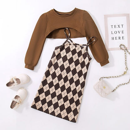 Dress Pieces Long Kids Block Set 2 Girls' Suits Color