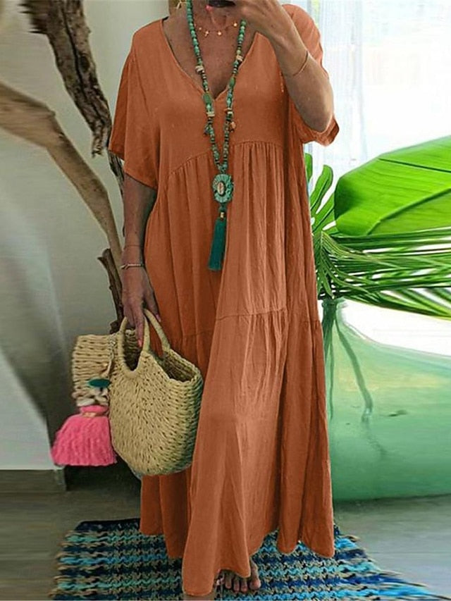 Women's Wine Navy Blue Orange Summer Spring Maxi Dress