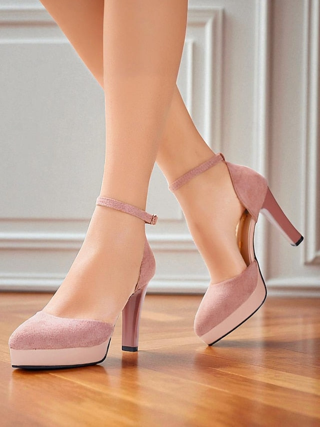 Platform High Strap Women's Burgundy Suede Heel 1950s Ankle