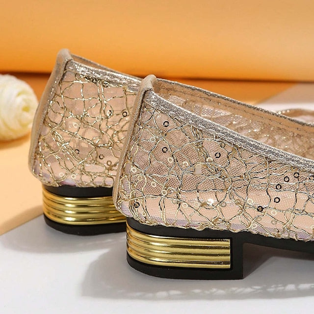 Women's Silver Flats Ballet – Elegant Mesh Sequin