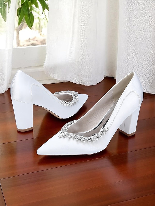 Pumps Block Pink Heel Wedding Women's Satin