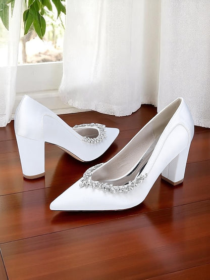 Pumps Block Pink Heel Wedding Women's Satin