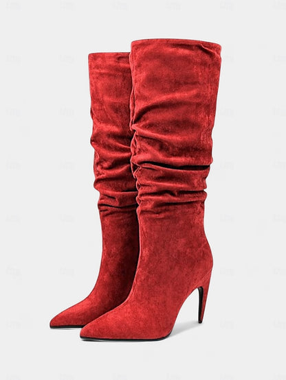 Pointed Green Women's Toe Slouch Knee - Velvet High Boots