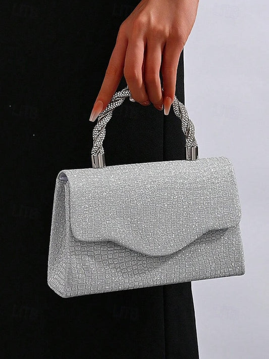 – with Handle Women's Glitter Silver Rhinestone Handbag