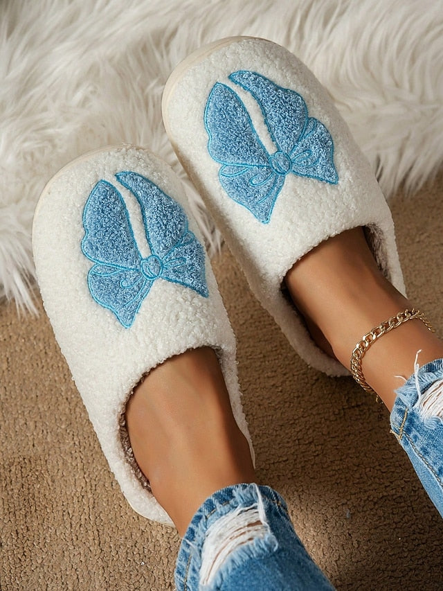 and - Soft with Red Slippers Design Bowknot White Women's