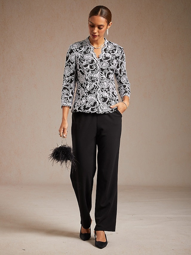 Women's Dressy Tops Floral Paisley Embroidered Elegant 3/4
