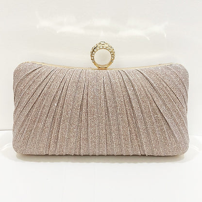 Bag Ring Glitter with Elegant Rhinestone Gold Clutch Evening
