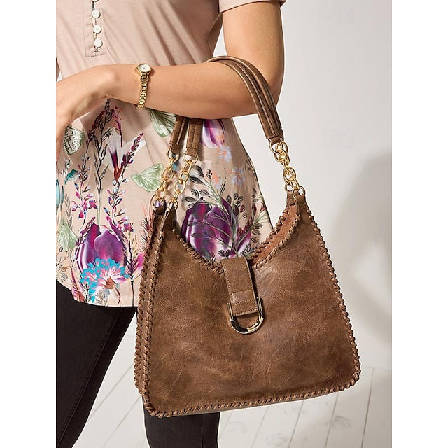 Hobo Bag with Chain – Leather Strap Vintage Women's Large