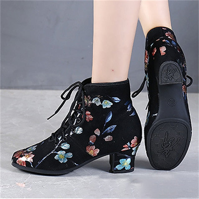 Black Comfortable for Lace-up Women Shoes – Floral Dance Low