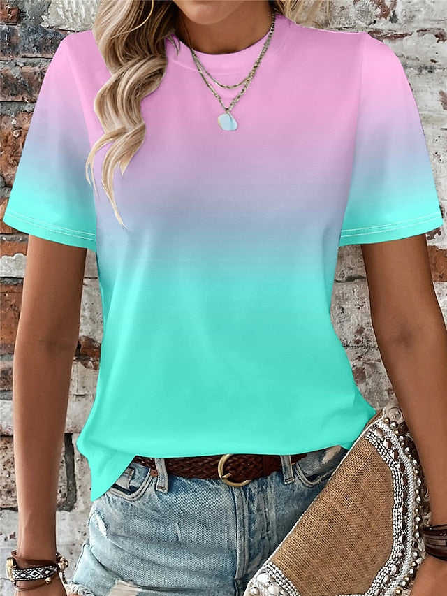 Women's T Shirt Ombre Color Gradient Fashion Short Sleeve