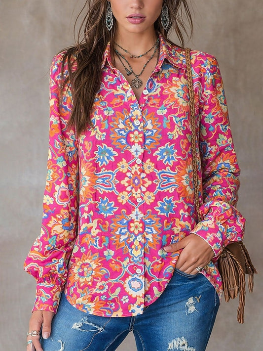 Women's Shirt Buttons Print Graphic Paisley Vintage Stylish