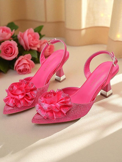 Floral Heels Purple with Women's Rhinestone Slingback