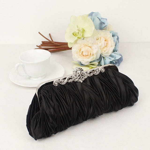 Pleated White Satin Women's Elegant Clutch Evening –