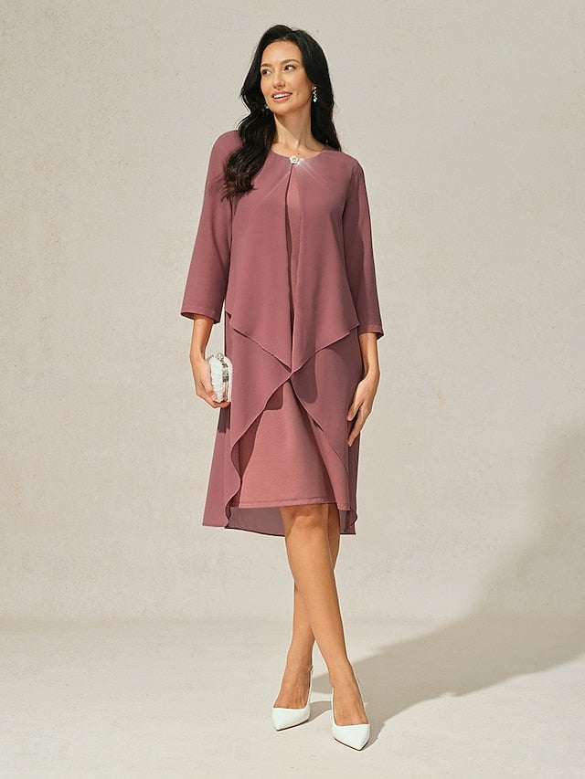 Women's Evening Dress Cape Sleeve Knee-Length Elegant Green