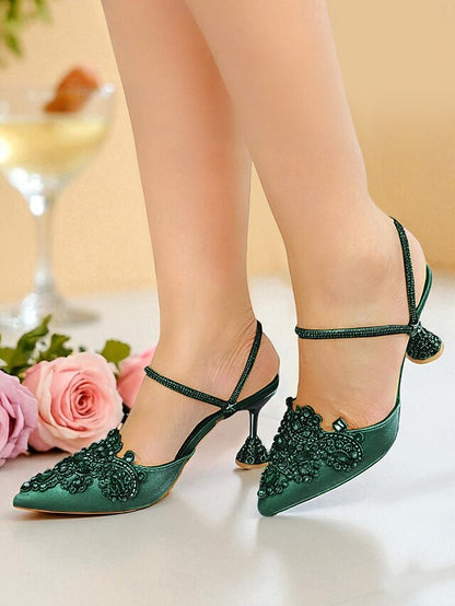 Embellished Women's Gold Toe Satin Rhinestone Pointed