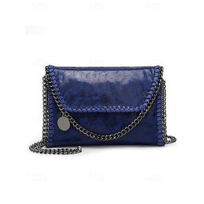 Leather Faux Bag with Chain Red Whipstitch Shoulder Detailing