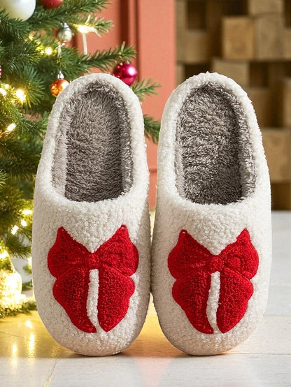 and - Soft with Red Slippers Design Bowknot White Women's