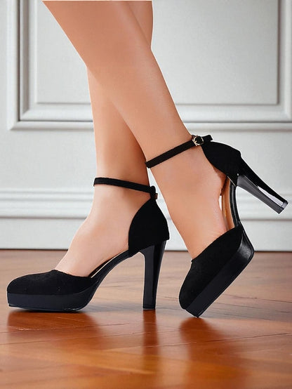 Platform High Strap Women's Burgundy Suede Heel 1950s Ankle