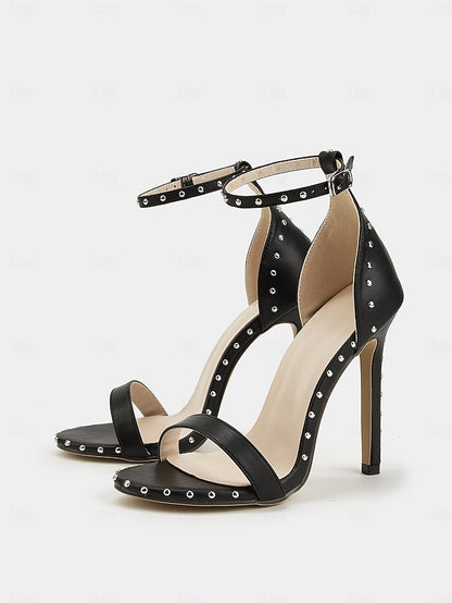 with Sandals Stiletto Black - Stud Embellishments Silver