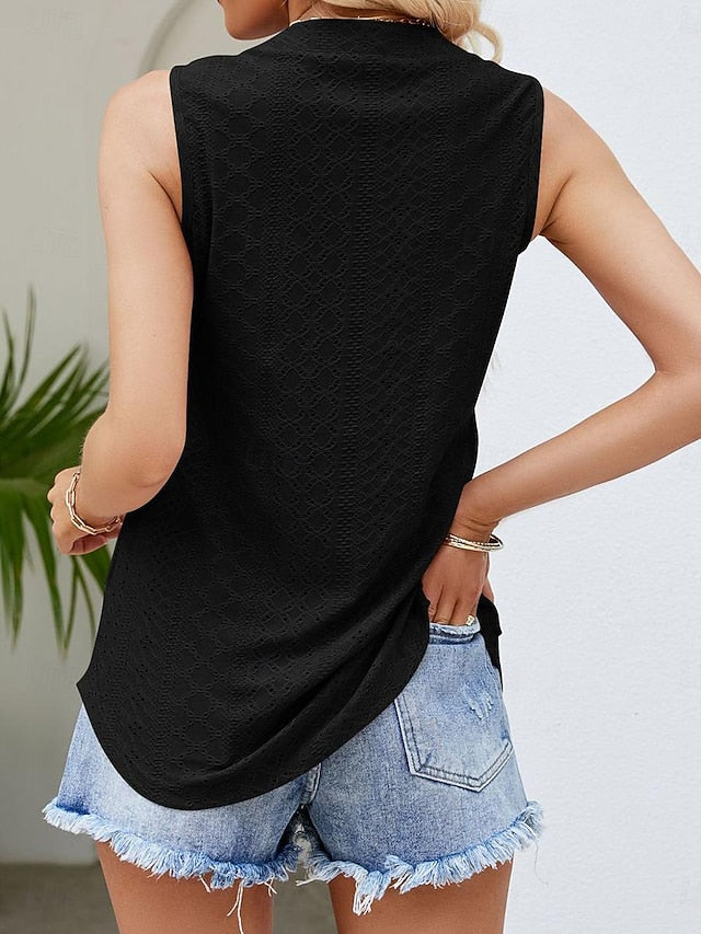 Women's Pointelle Shirt Eyelet Top Lace Shirt Short Sleeve