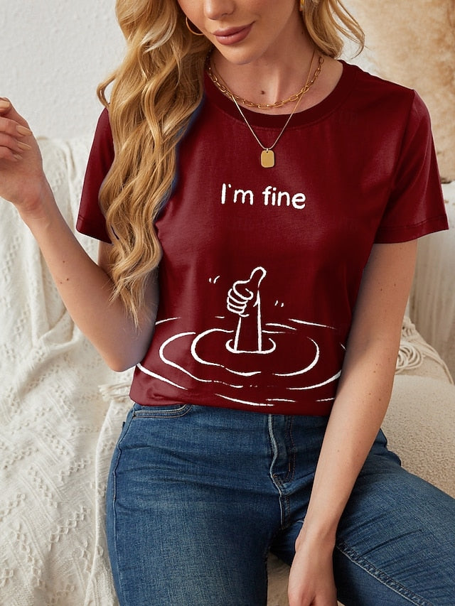 Women's T Shirt Print Letter Casual Short Sleeve Round Neck