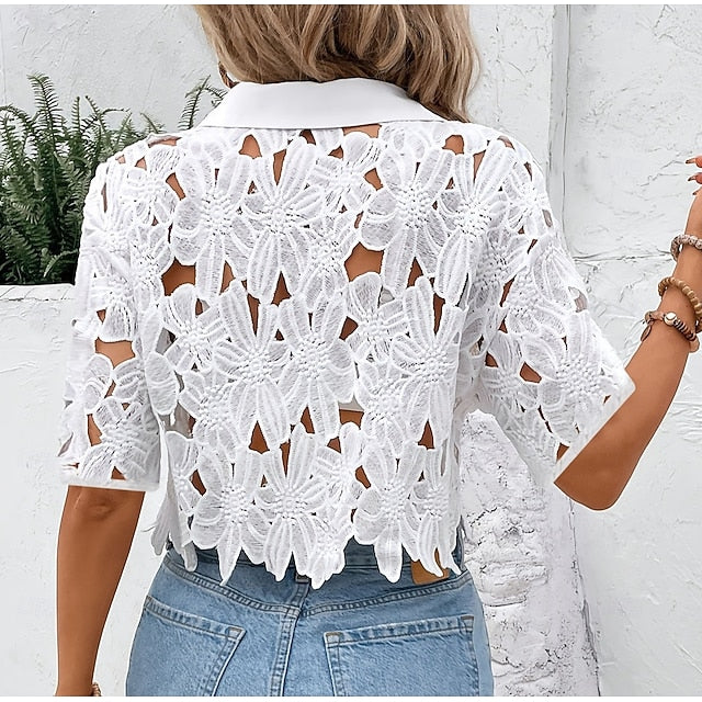 Women's Summer Shirt Casual Shirt Blouse Eyelet Cut Out