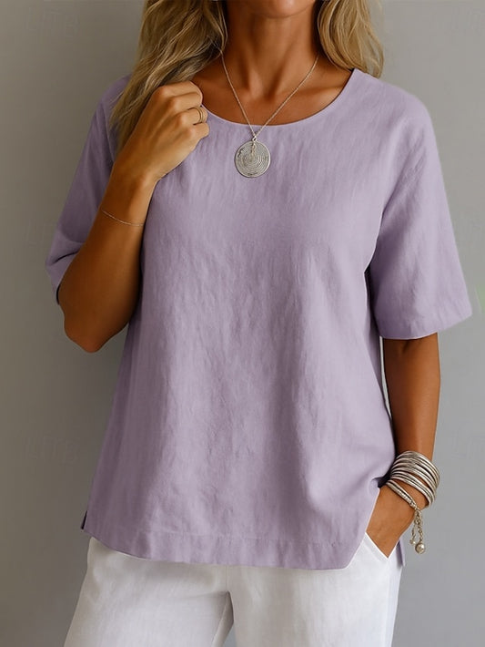 Women's Shirt White Cotton Top Solid Color Elegant Vintage