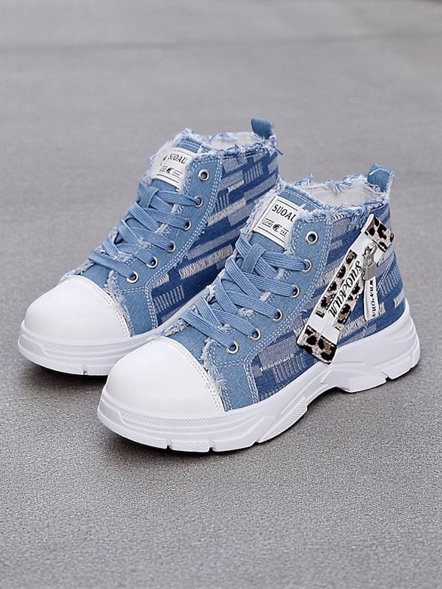 Women's Denim High Top Platform Sneakers with Leopard