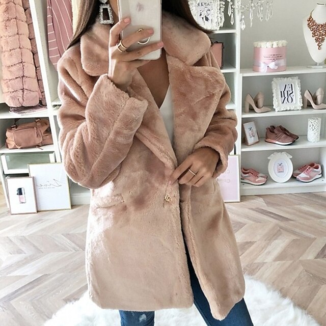 Pocket Casual Fur Warm Comfortable Coat Women's Faux