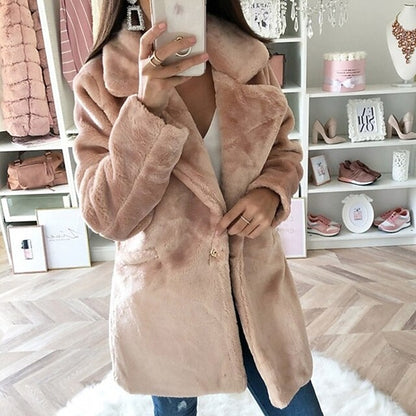 Pocket Casual Fur Warm Comfortable Coat Women's Faux