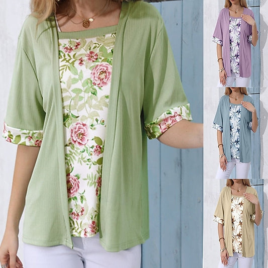Women's Blouse Patchwork Floral Elegant Vacation Casual