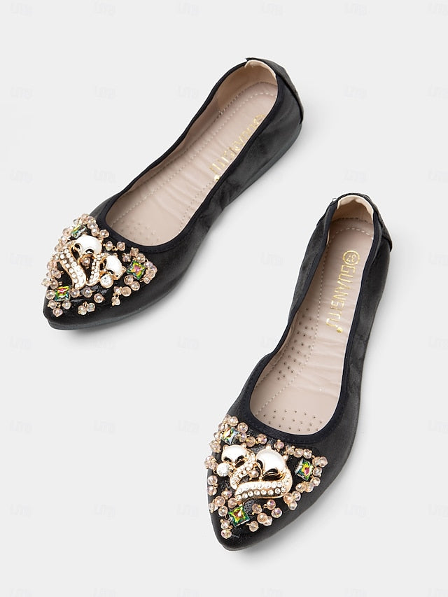 with Foldable Women's Black Ballet Flats Rhinestone