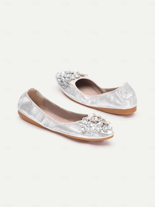 Silver Foldable Rhinestone with Women's Flats