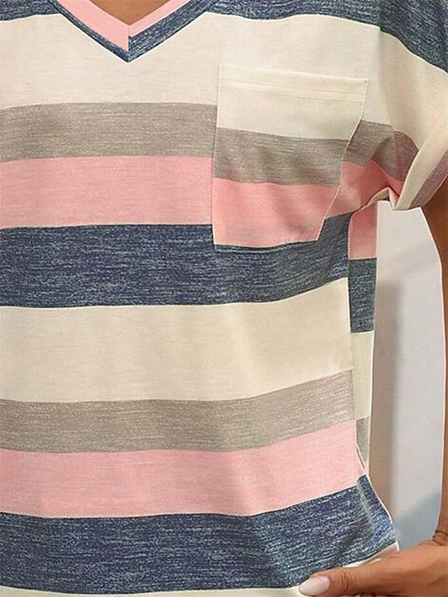 Women's T Shirt Striped Fashion Modern Casual Short Sleeve