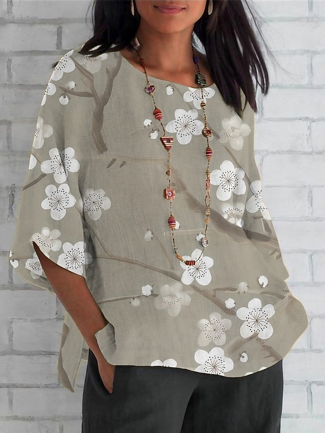 Women's Shirt Print Floral Daily Casual 3/4 Length Sleeve