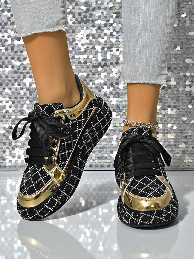 - Women's Quilted Silver Rhinestone Black and Sneakers